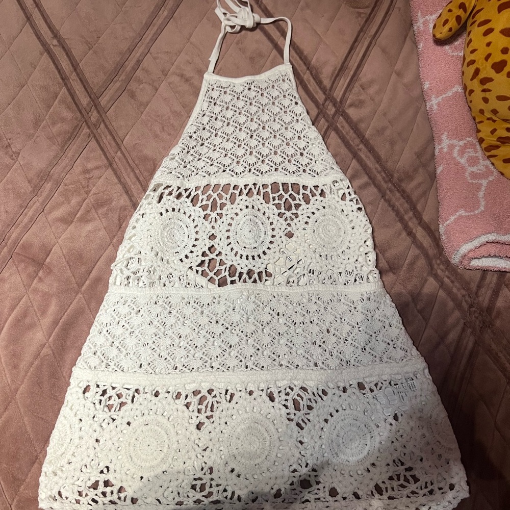 Hollister Cover-Up White Crochet Halter Dress